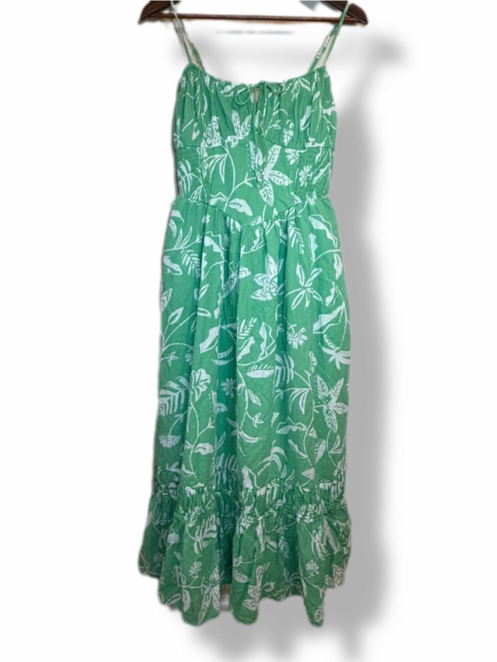 American Eagle Green Floral Dress M Smocked Bodice Spaghetti Strap Corset